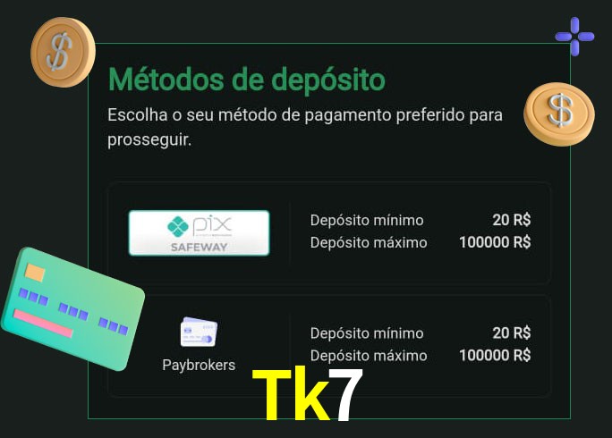 O cassino Tk7 oferece uma grande variedade de métodos de pagamento